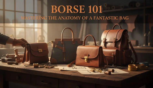 Borsa fantastica in pelle marrone con chiusura dorata e anatomia perfetta