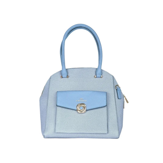 Borsa stile donna azzurra chiara con chiusura dorata e manici abbinati
