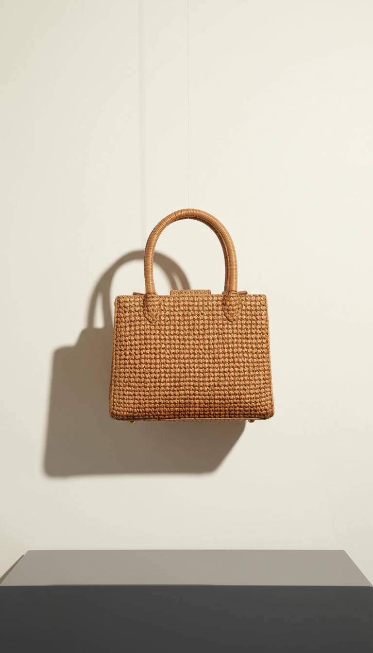 Mini bag a manico in raffia caramello