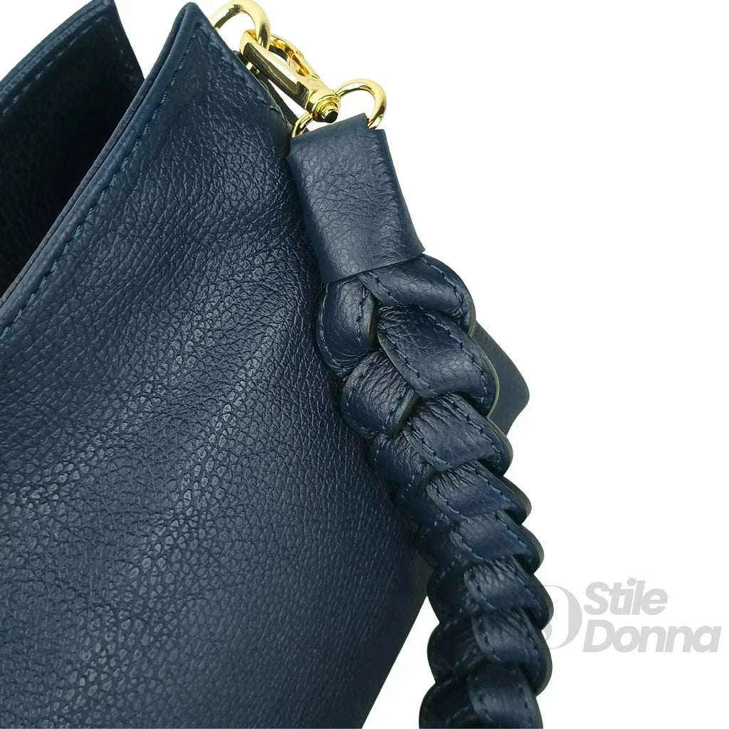 Amora Borsa a Spalla Classico in Pelle Blu | Vista dall'alto | vera pelle | Caffè