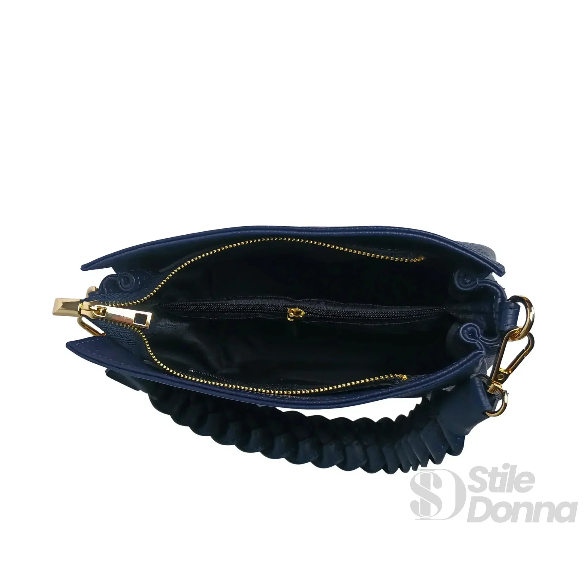 Amora Borsa a Spalla Classico in Pelle Blu | Dettaglio manico | vera pelle | Caffè