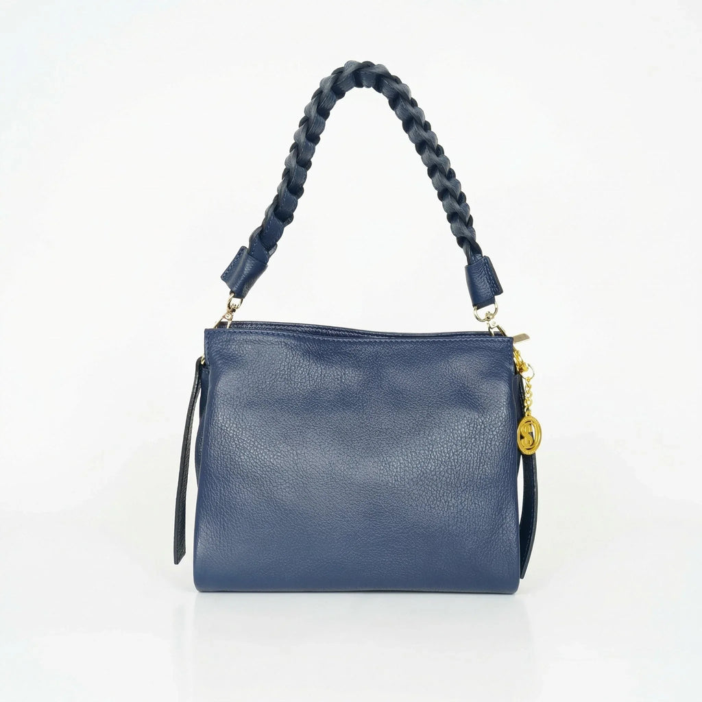 Amora Borsa a Spalla Classico in Pelle Blu | Vista frontale | vera pelle | Blu