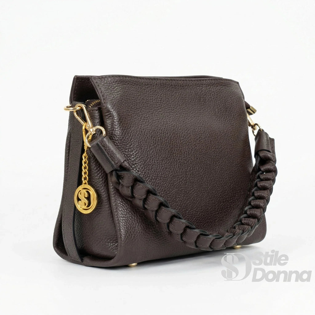 Amora Borsa a Spalla Classico in Pelle Blu | Vista laterale | vera pelle | Caffè