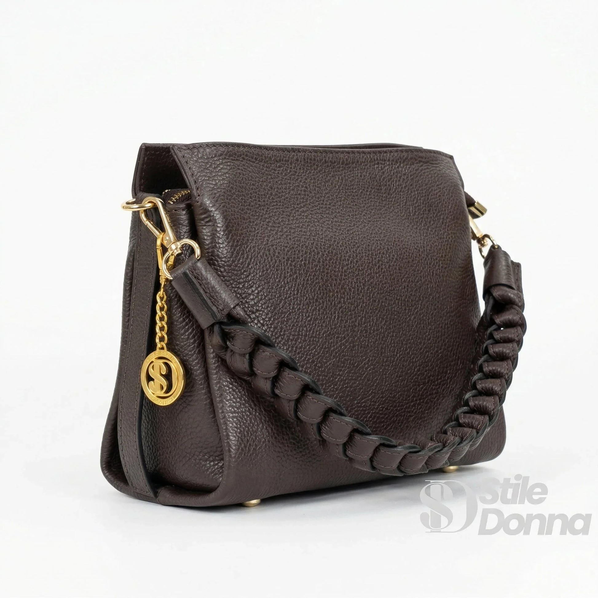 Amora Borsa a Spalla Classico in Pelle Blu | Vista laterale | vera pelle | Caffè