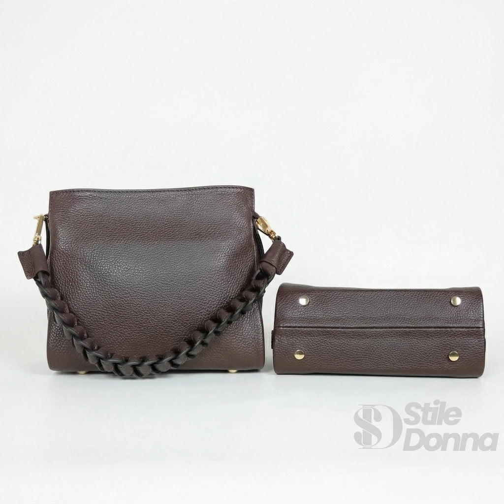 Amora Borsa a Spalla Classico in Pelle Blu | Vista posteriore | vera pelle | Caffè