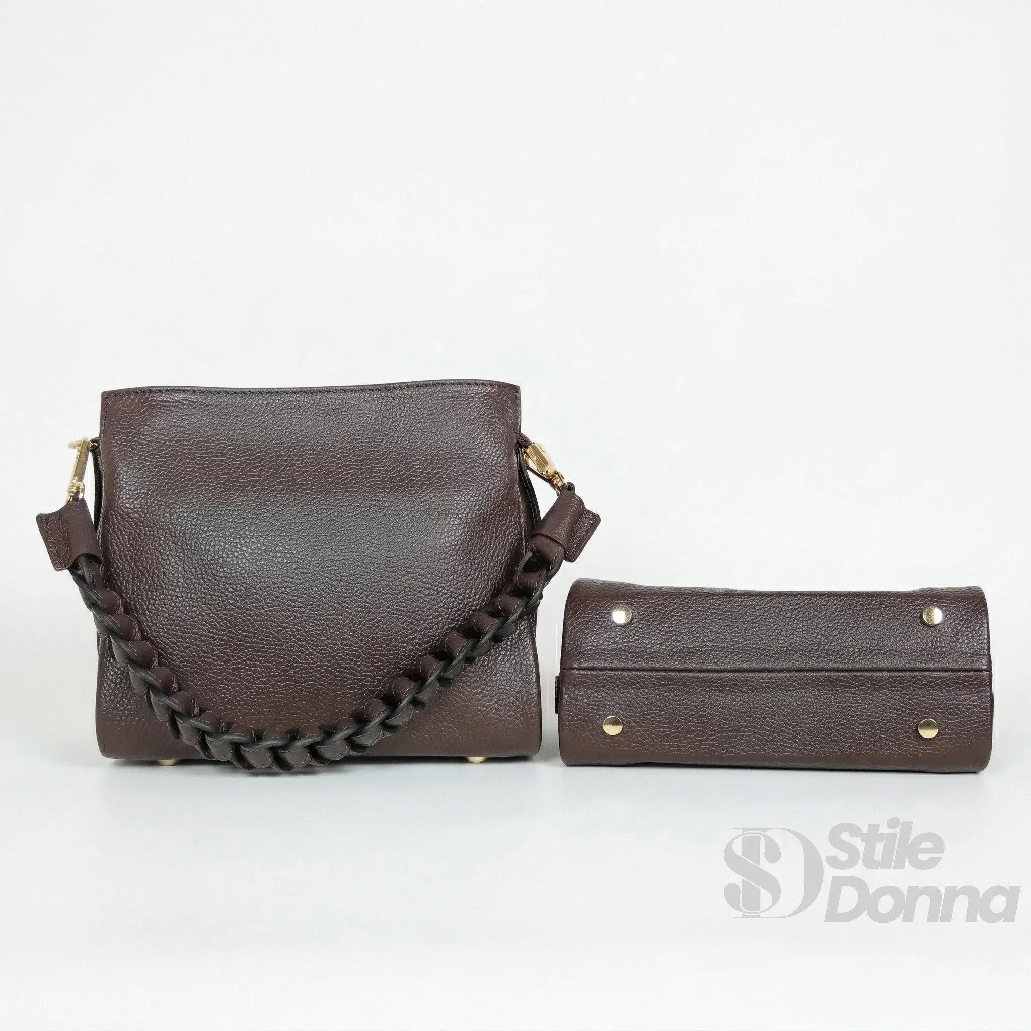Amora Borsa a Spalla Classico in Pelle Blu | Vista posteriore | vera pelle | Caffè