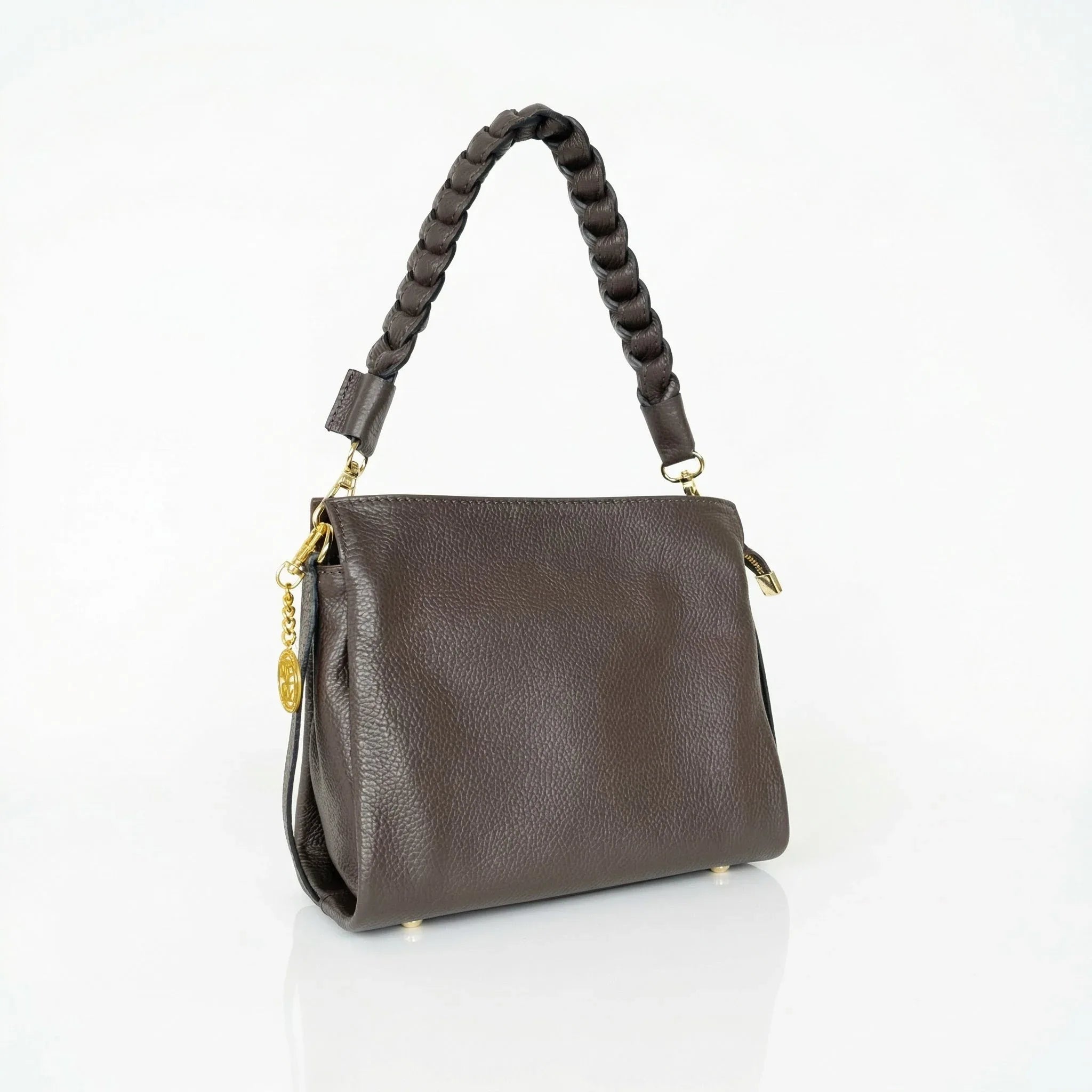Amora Borsa a Spalla Classico in Pelle Blu | Prospettiva indossata | vera pelle | Caffè