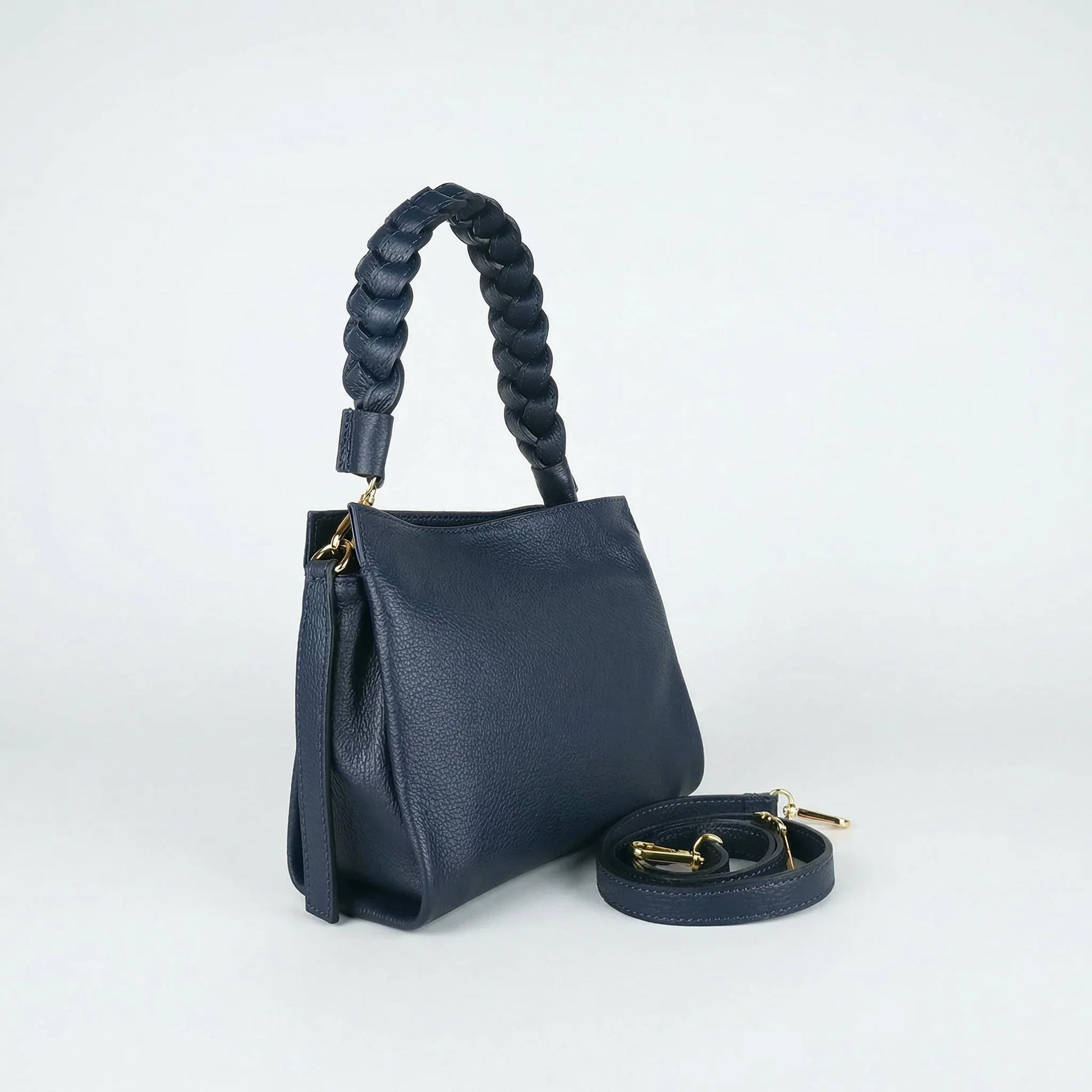 Amora Borsa a Spalla Classico in Pelle Blu | Close-up chiusura | vera pelle | Caffè
