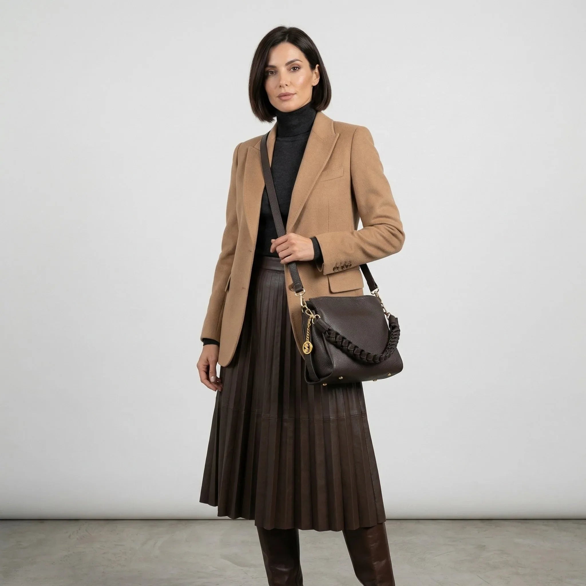 Amora Borsa a Spalla Classico in Pelle Blu | Vista aggiuntiva 11 | vera pelle | Caffè