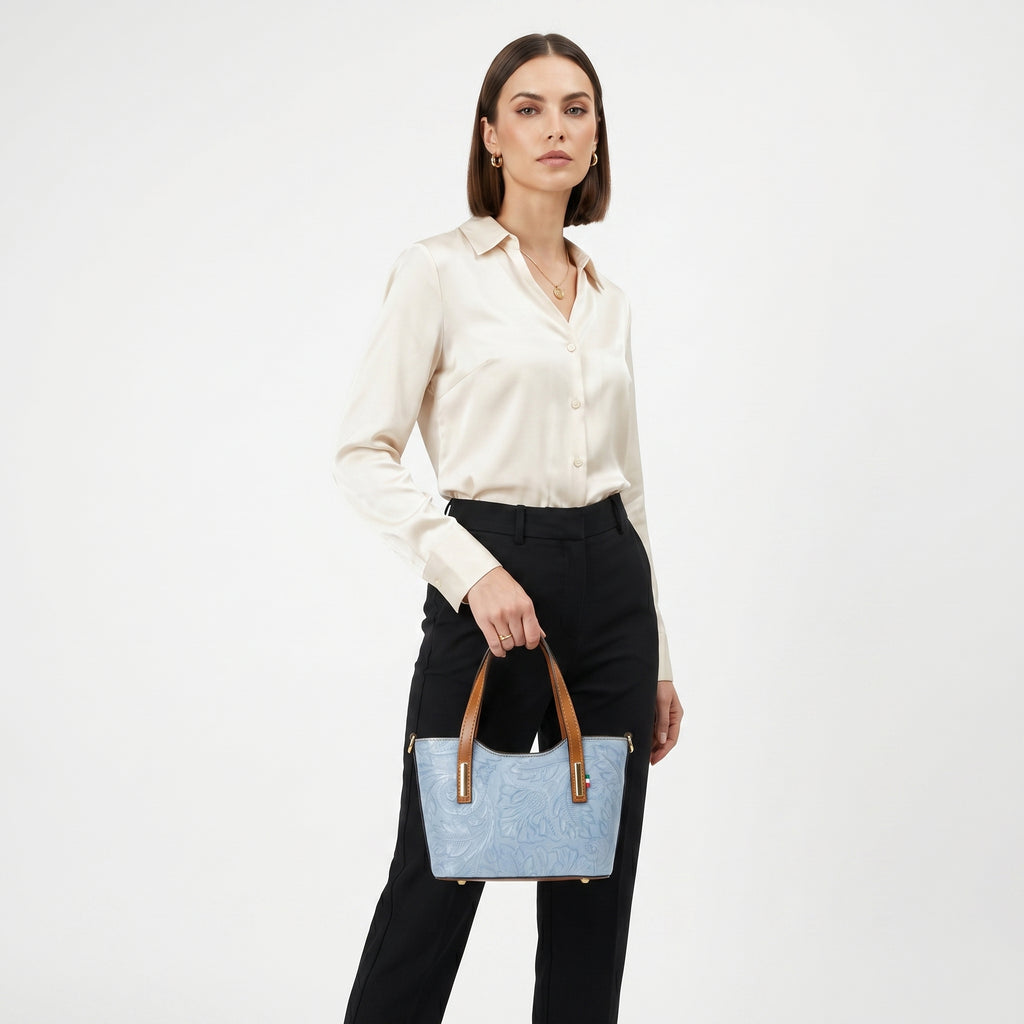 Ark borsa a tracolla vera pelle verde design minimalista – vista dall'alto