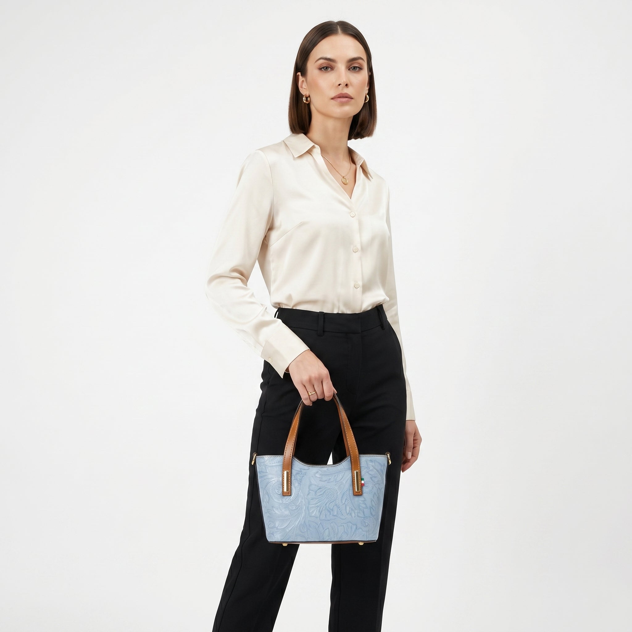 Ark borsa a tracolla vera pelle verde design minimalista – vista dall'alto