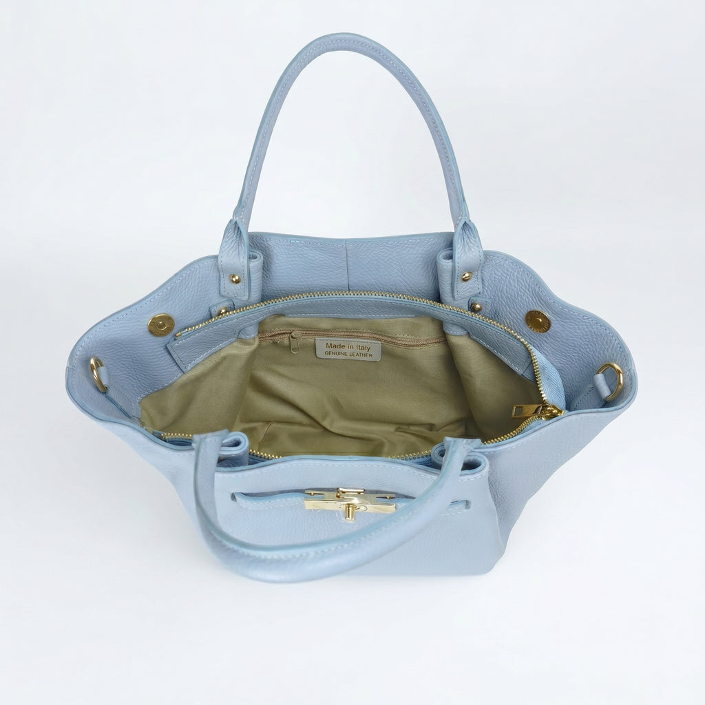 Azura Borsa Tote con Manico Superiore in Vera Pelle Made in Italy blu da Donna | Stile Donna Bags