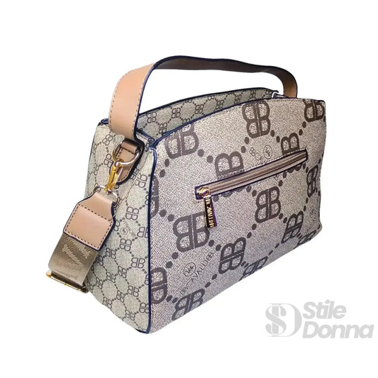 B.Cavalli borsa satchel ecopelle beige motivo monogramma – vista laterale