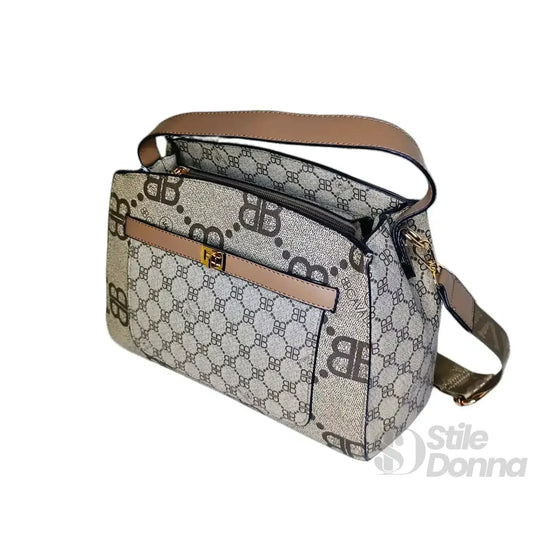 B.Cavalli borsa satchel ecopelle beige motivo monogramma – dettaglio esterno