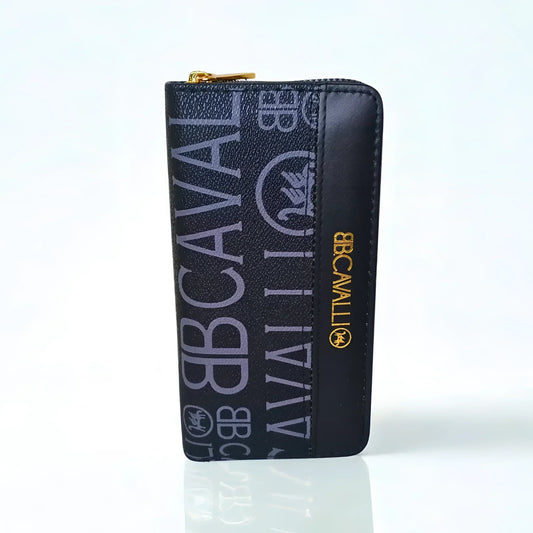 B.Cavalli portafoglio donna ecopelle PU nero motivo fantasia – vista frontale
