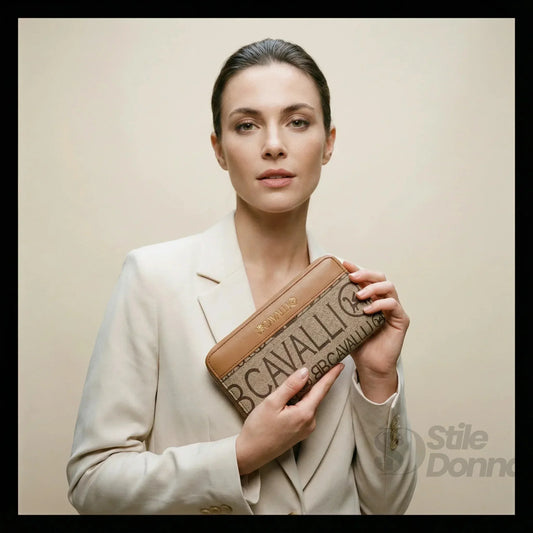 B.Cavalli portafoglio donna ecopelle beige motivo fantasia – vista laterale