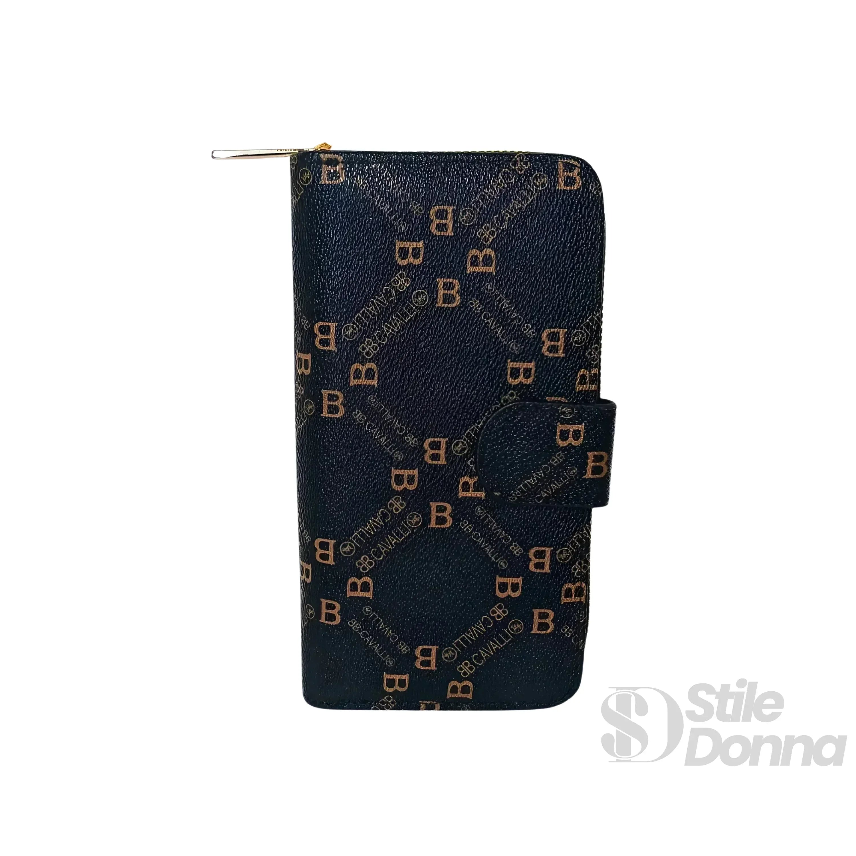 B.Cavalli portafoglio donna ecopelle blu scuro con scomparti – dettaglio esterno