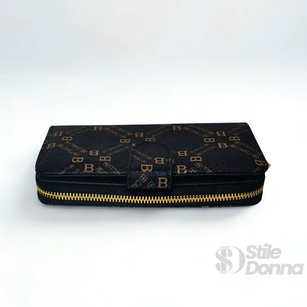 B.Cavalli portafoglio donna ecopelle nero motivo – portafoglio indossato