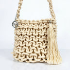 Baci & Abbracci Borsa a Spalla Grande in Corda di Cotone Intrecciata con Nappina - Stile Donna Bags