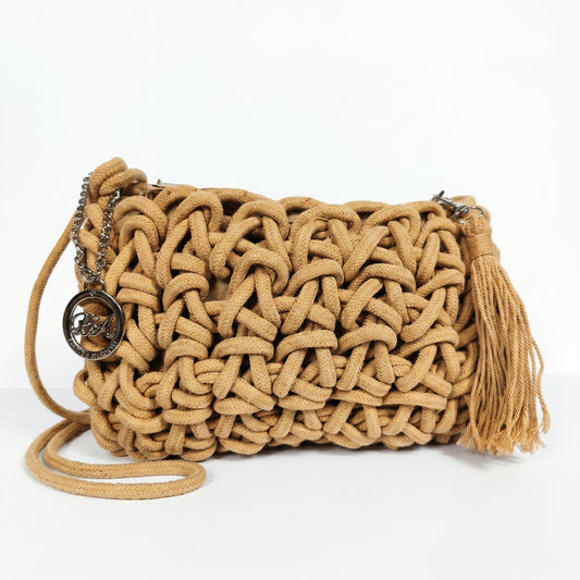 Baci & Abbracci Borsa a Tracolla Intrecciata in Corda di Cotone con Nappina - Stile Donna Bags