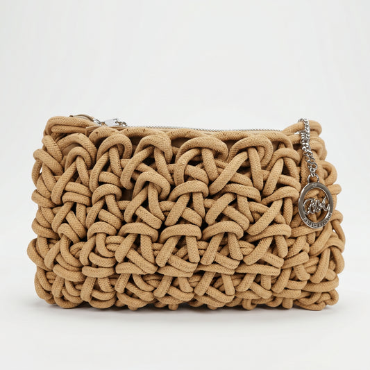 Baci & Abbracci Borsa a Tracolla Intrecciata in Corda di Cotone con Nappina - Stile Donna Bags