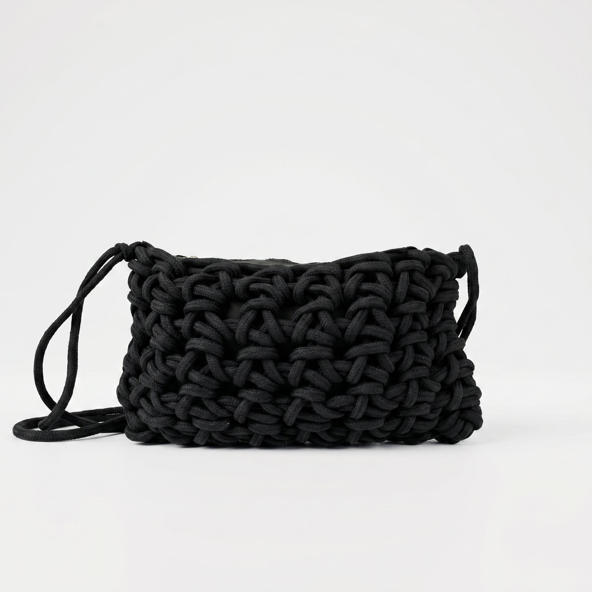 Baci & Abbracci Borsa a Tracolla Intrecciata in Corda di Cotone con Nappina - Stile Donna Bags