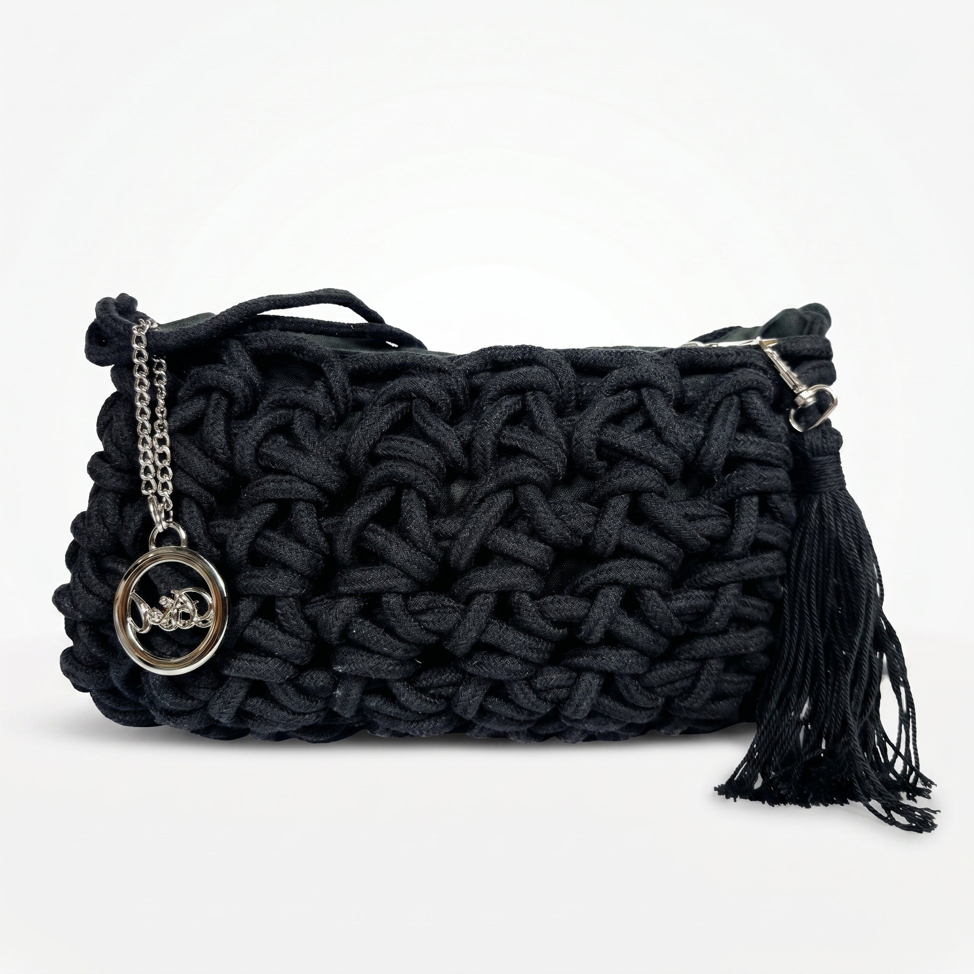 Baci & Abbracci Borsa a Tracolla Intrecciata in Corda di Cotone con Nappina - Stile Donna Bags