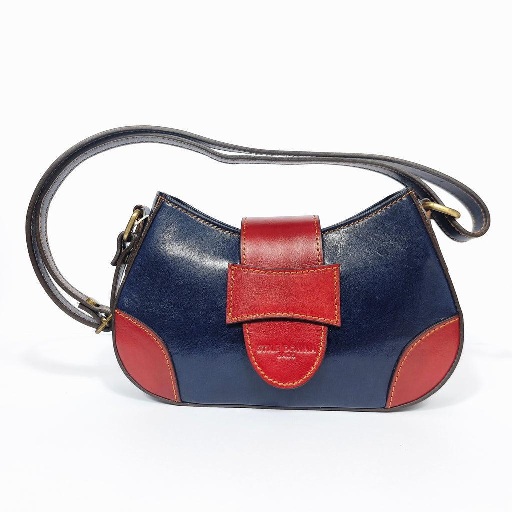 Aurora borsa a tracolla vera pelle italiana blu donna – vista frontale