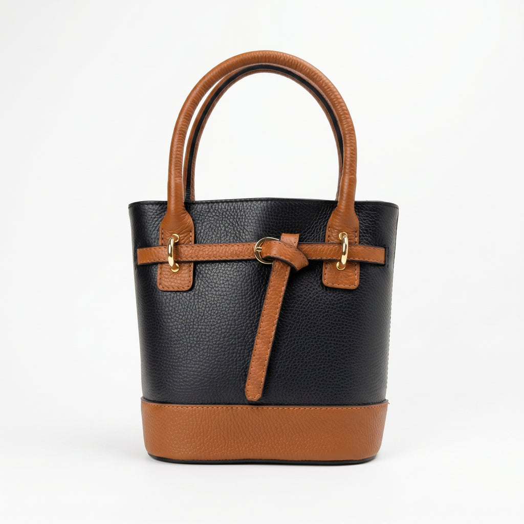 Bucky borsa vera pelle nera – dettaglio manico