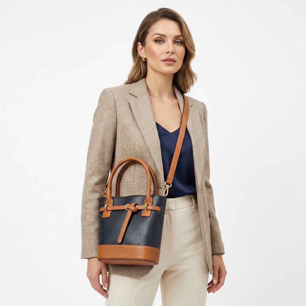 Bucky borsa vera pelle nera con tracolla regolabile – dettaglio esterno