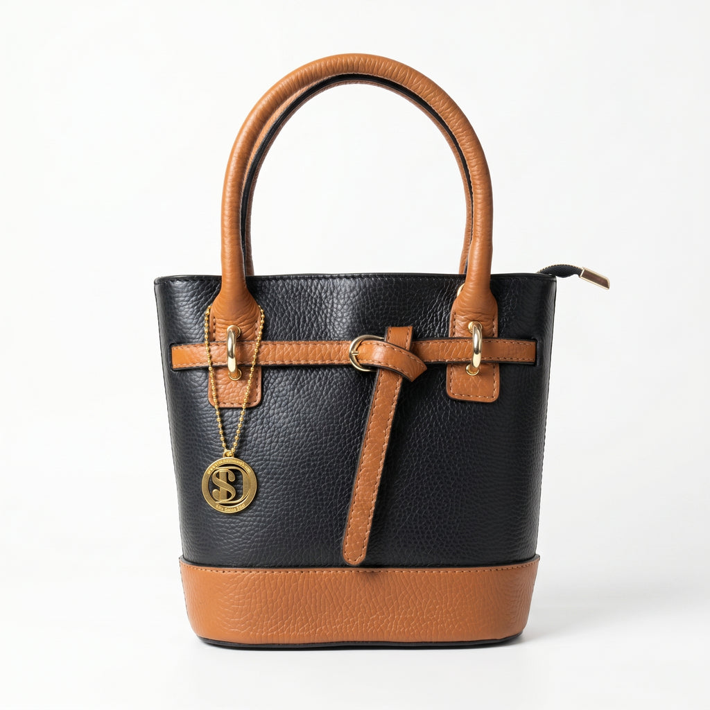 Bucky borsa vera pelle nera medie dimensioni con tracolla regolabile donna – vista frontale