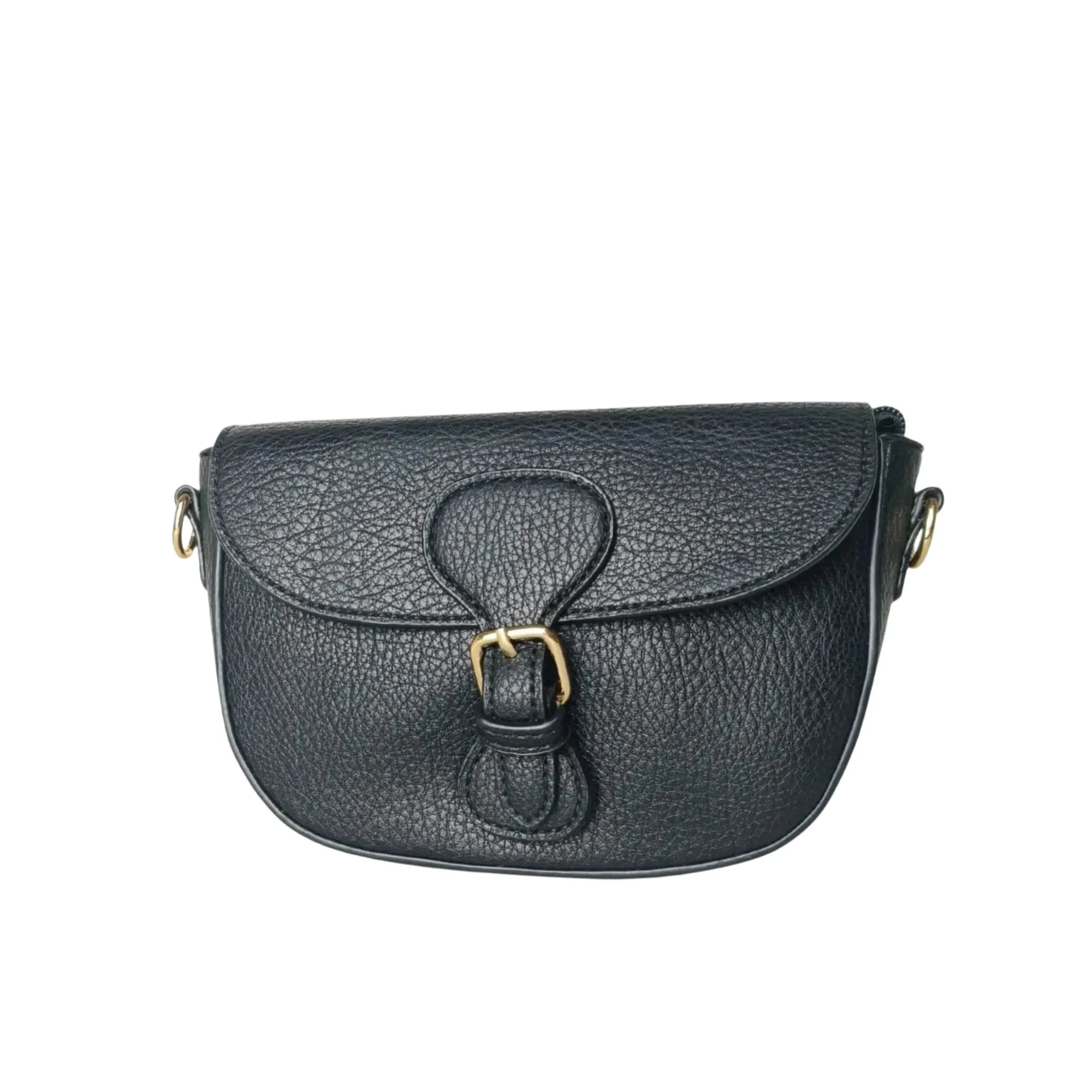 Borsa Crossbody in Pelle Azzurra con Chiusura Magnetica | Dettaglio esterno | ecopelle | Nero