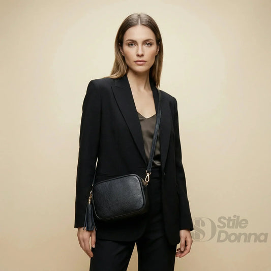 Borsa Crossbody in Vera Pelle con Tracolla Regolabile | Dettaglio esterno | vera pelle | Giallo
