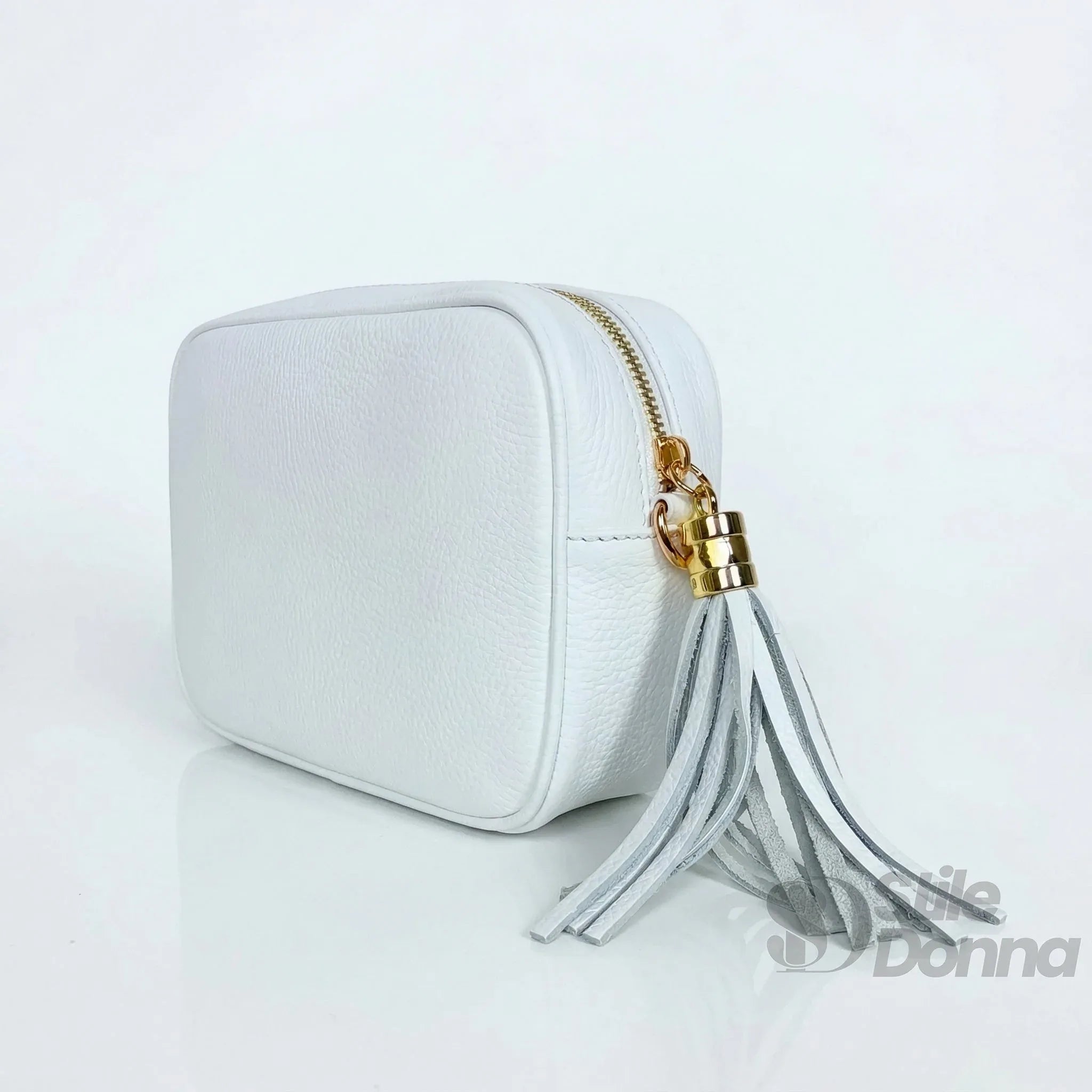 Borsa Crossbody in Vera Pelle con Tracolla Regolabile | Dettaglio manico | vera pelle | Beige