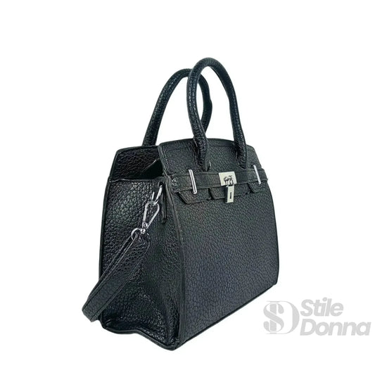 Stile Donna borsa elegante ecopelle nera martellata – dettaglio esterno