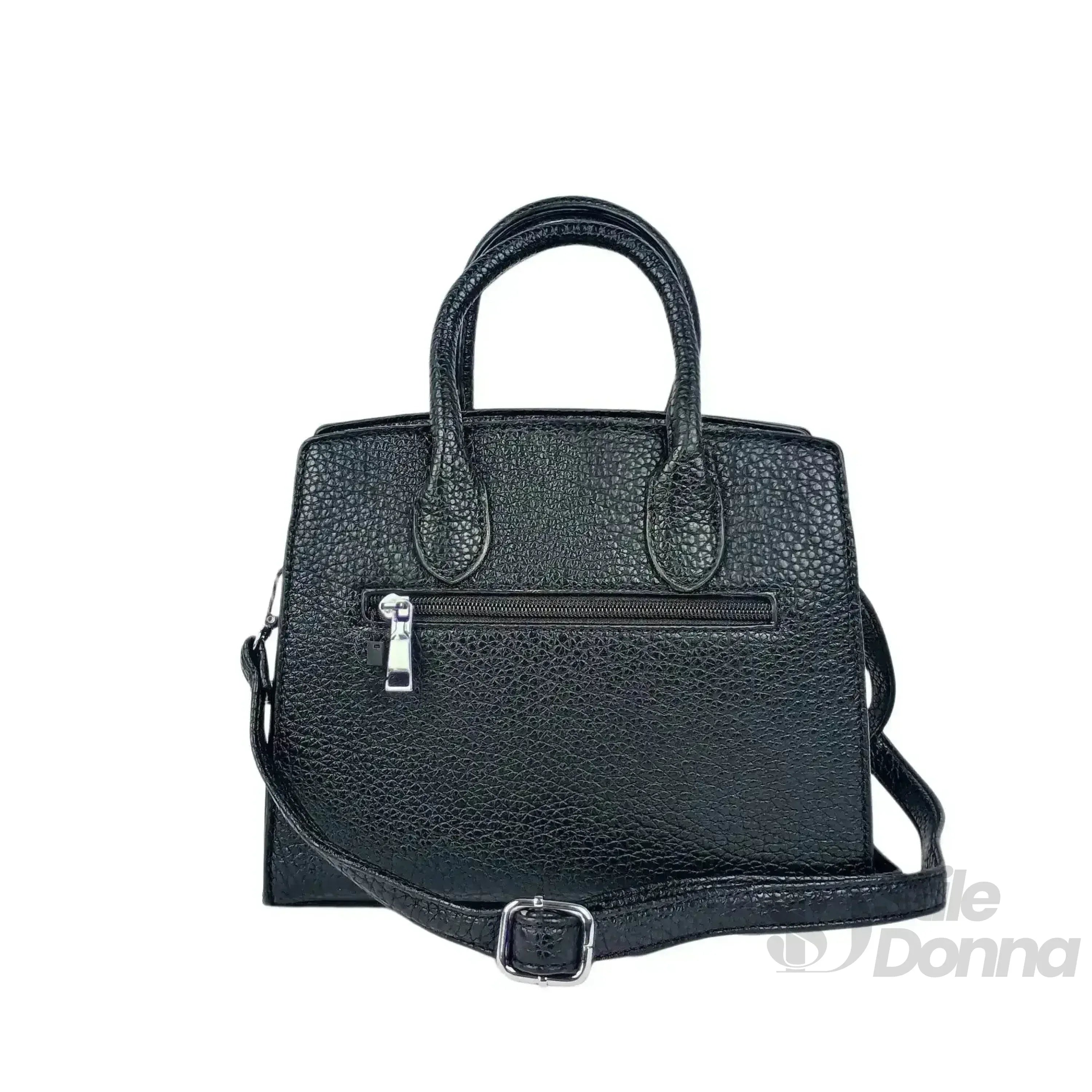 Stile Donna borsa elegante ecopelle nera martellata finiture argento – vista posteriore