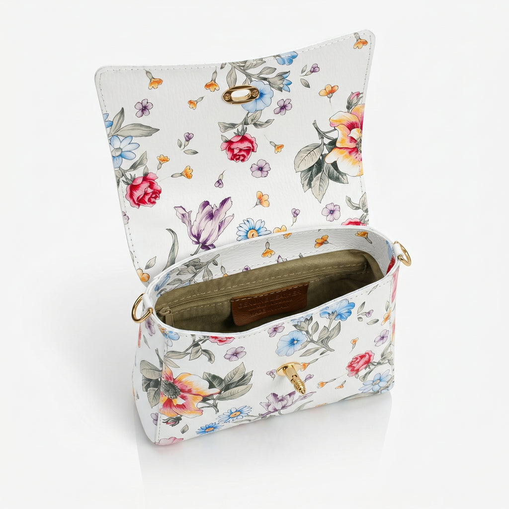 Stile Donna borsa a farfalla vera pelle stampa floreale donna – borsa indossata