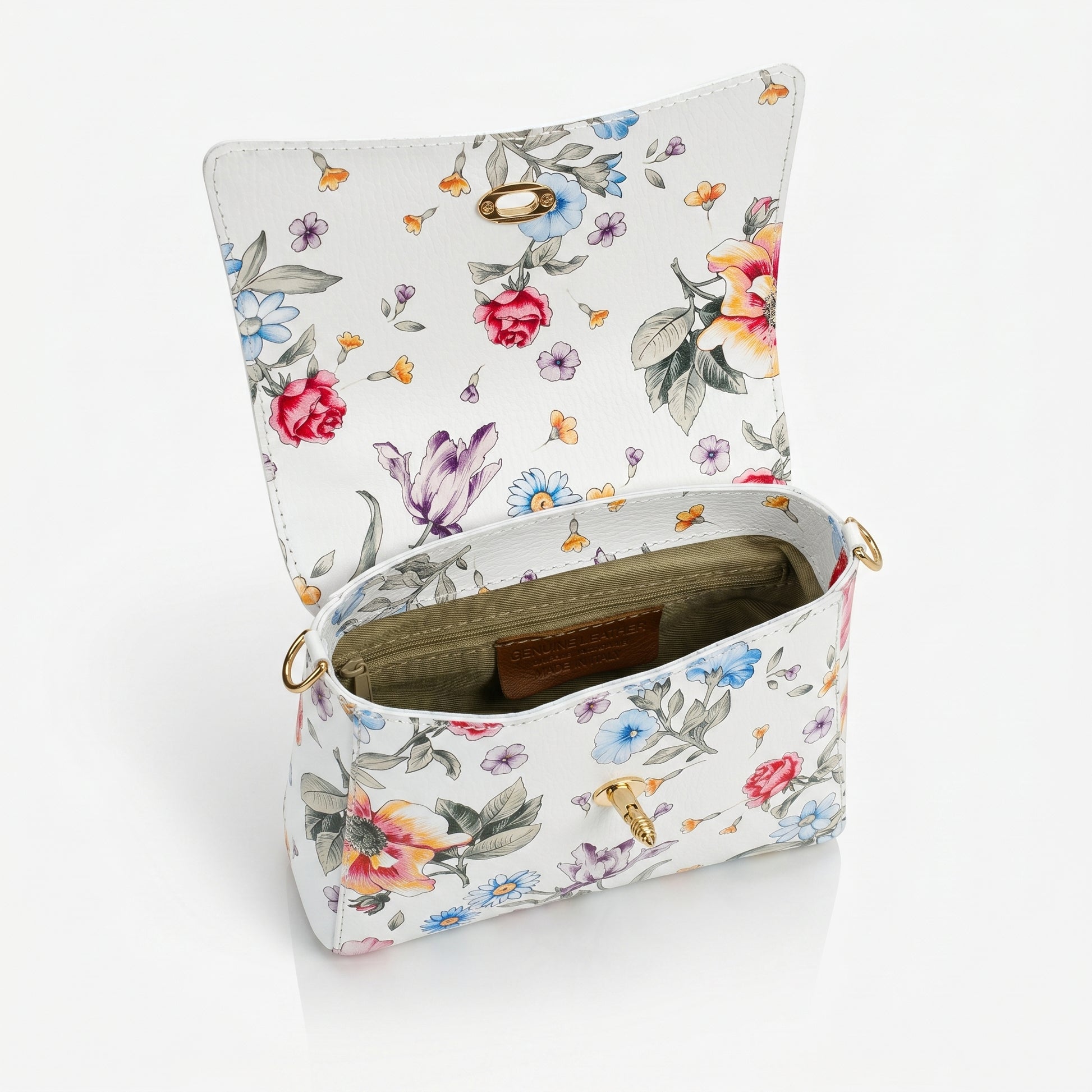 Stile Donna borsa a farfalla vera pelle stampa floreale donna – borsa indossata