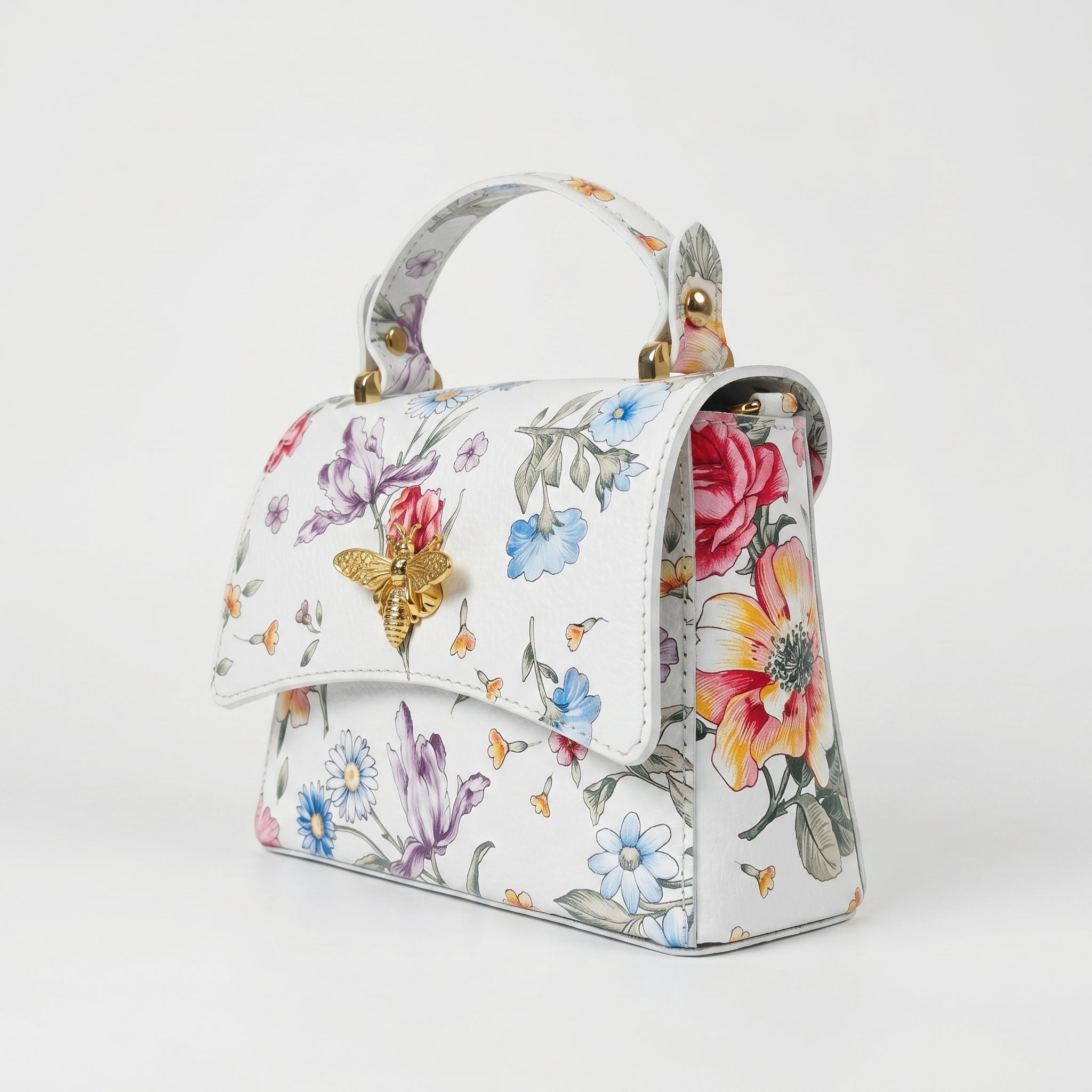 Stile Donna borsa a farfalla vera pelle stampa floreale – dettaglio esterno