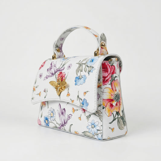 Stile Donna borsa a farfalla vera pelle stampa floreale – dettaglio esterno
