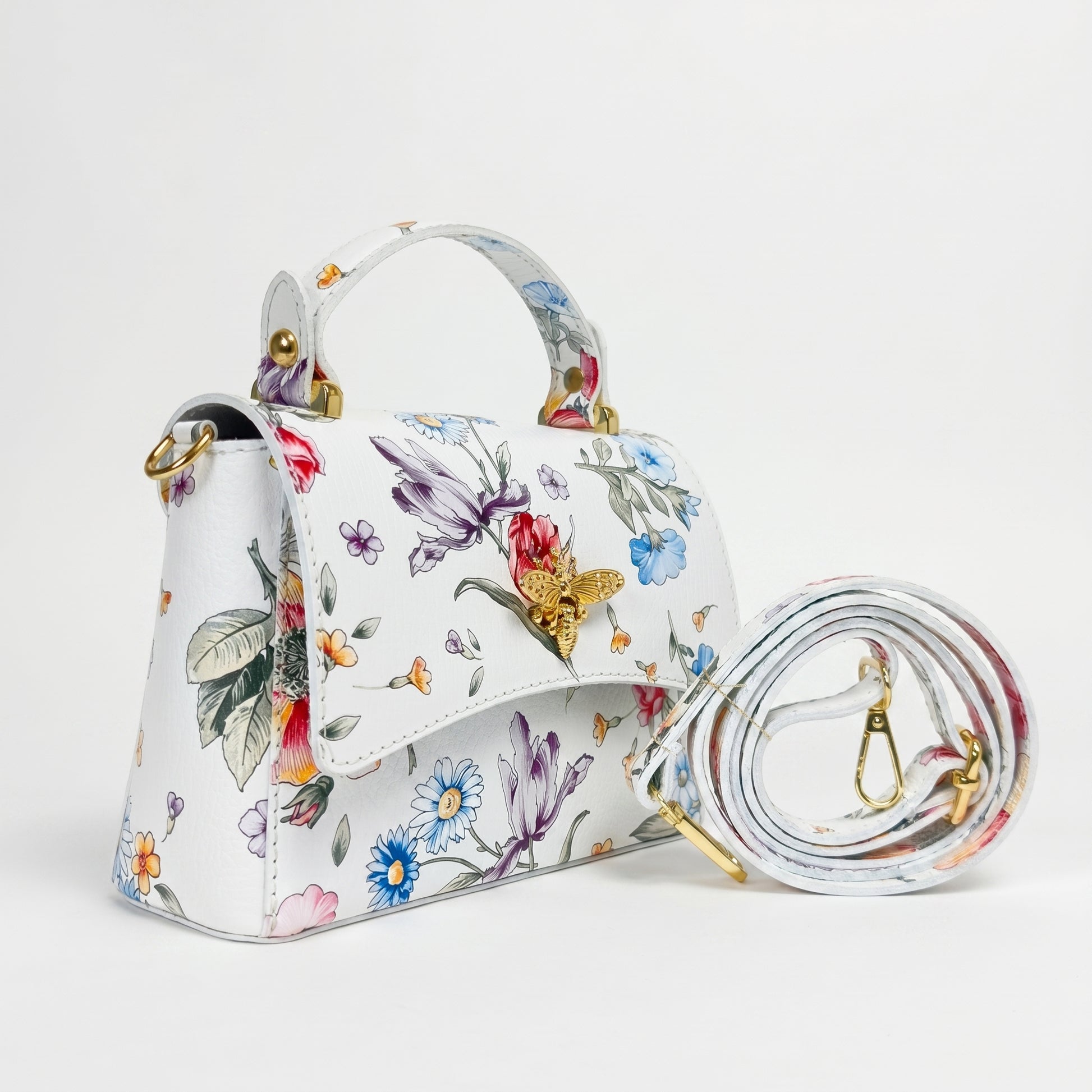 Stile Donna borsa a farfalla vera pelle stampa floreale – vista laterale