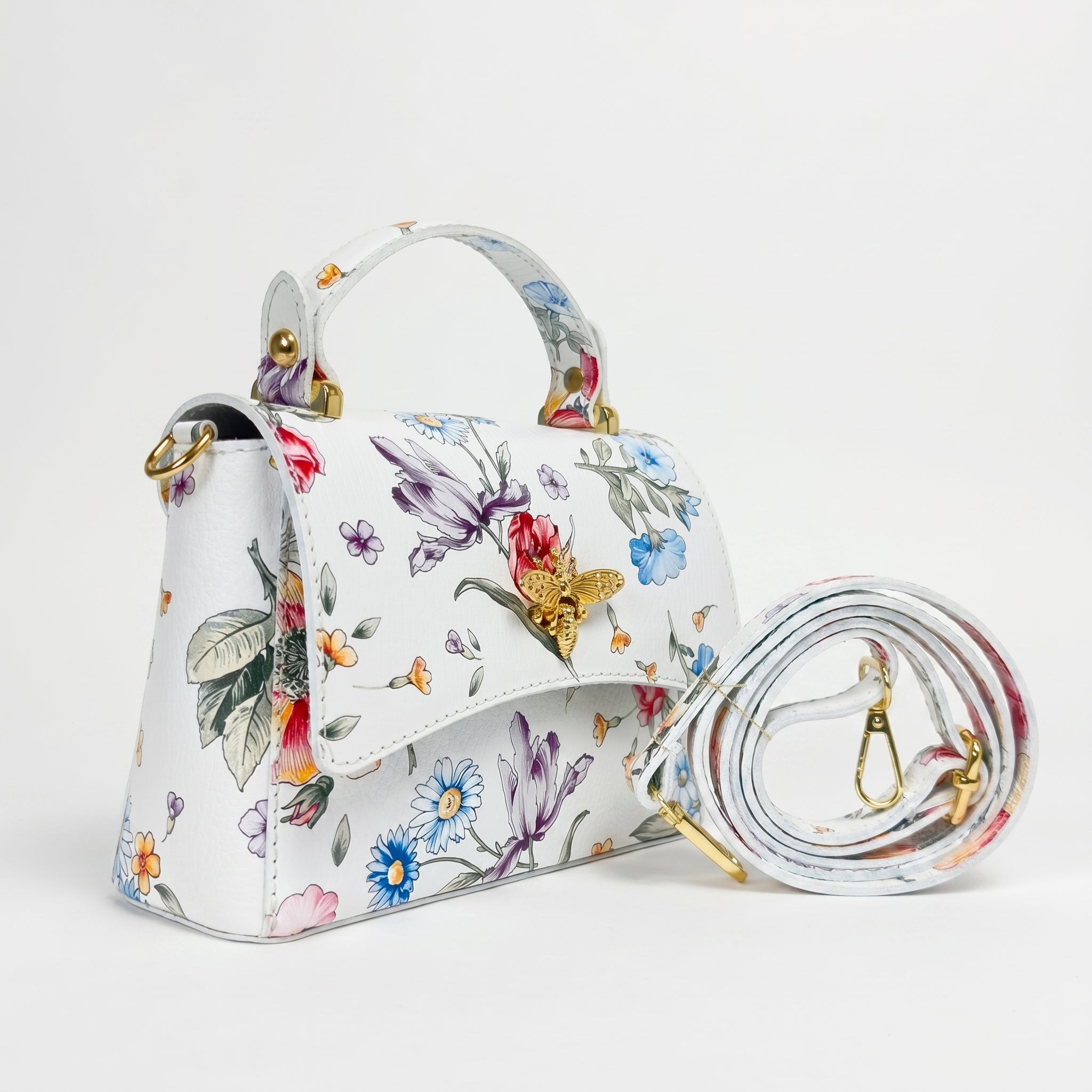 Stile Donna borsa a farfalla vera pelle stampa floreale – vista laterale