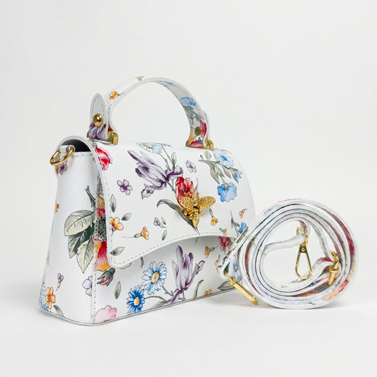 Stile Donna borsa a farfalla vera pelle stampa floreale – vista laterale