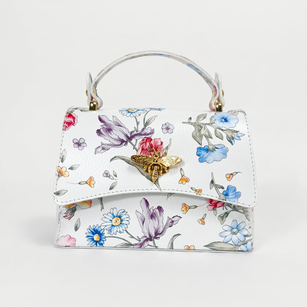 Stile Donna borsa a farfalla vera pelle made in Italy stampa floreale donna – vista frontale