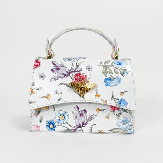 Stile Donna borsa a farfalla vera pelle made in Italy stampa floreale donna – vista frontale