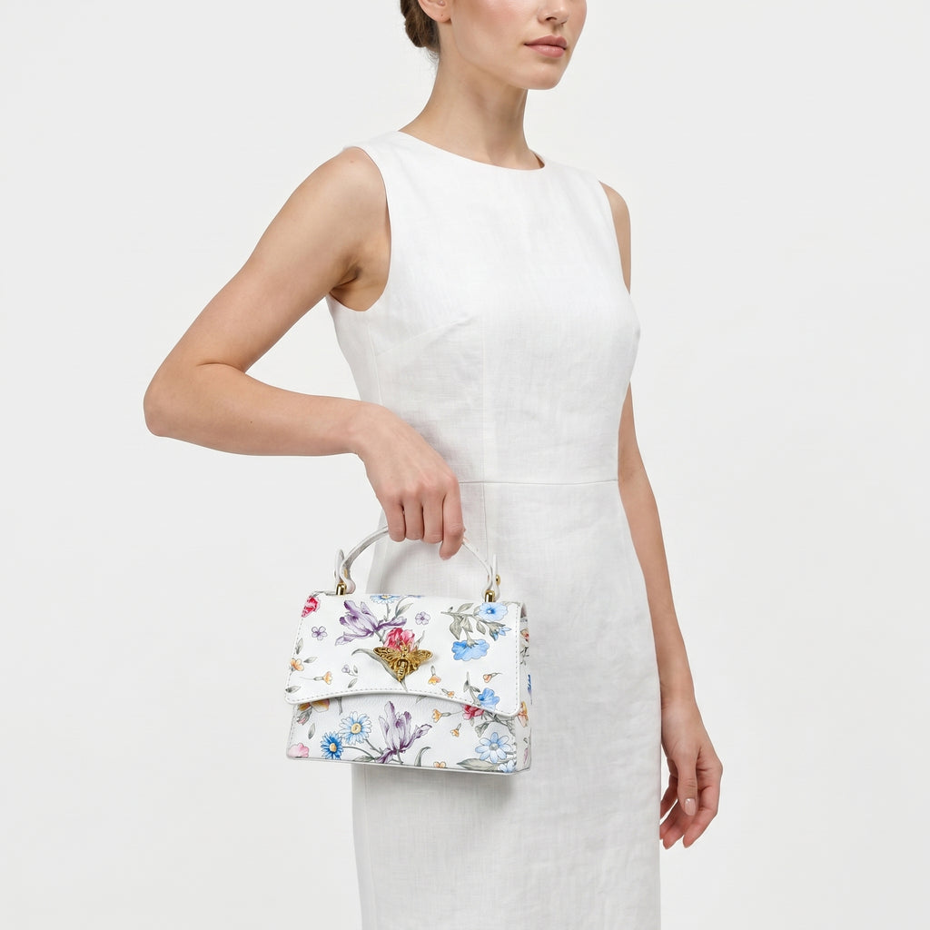 Stile Donna borsa a farfalla vera pelle stampa floreale – dettaglio chiusura