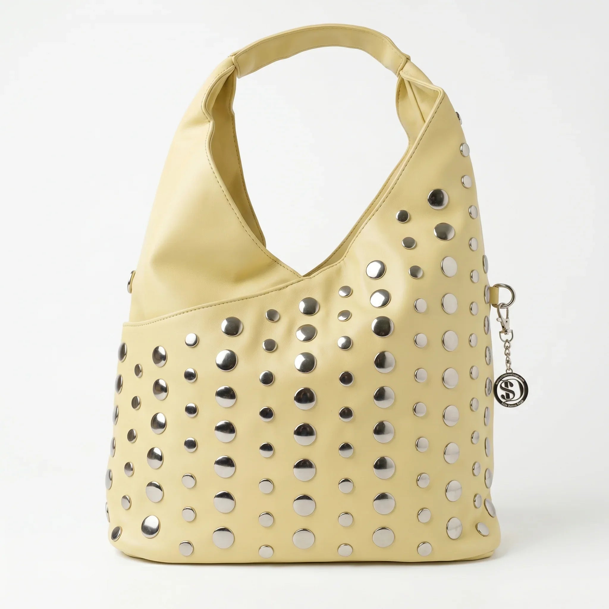 Stile Donna borsa grande Silver Dot ecopelle gialla con tracolla regolabile – vista laterale