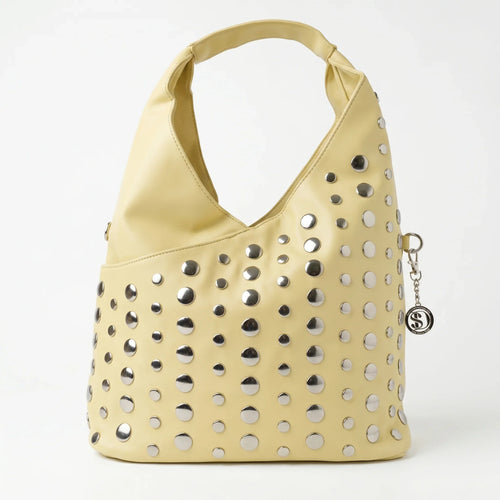 Stile Donna borsa grande Silver Dot ecopelle gialla con tracolla regolabile – vista laterale