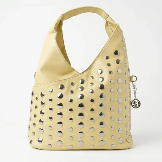 Stile Donna borsa grande Silver Dot ecopelle gialla con tracolla regolabile – vista laterale