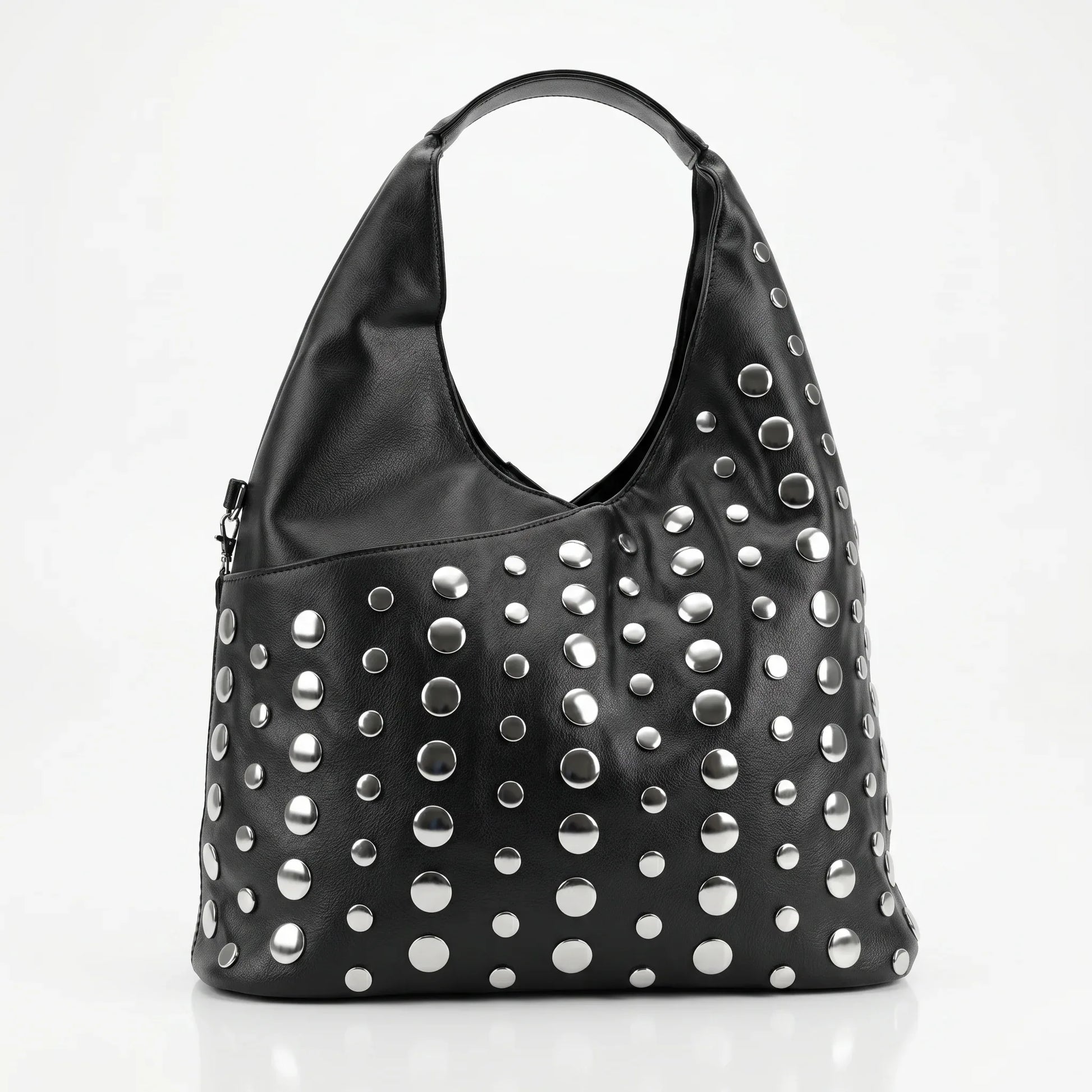Stile Donna borsa grande Silver Dot ecopelle nera con tracolla regolabile donna – vista frontale
